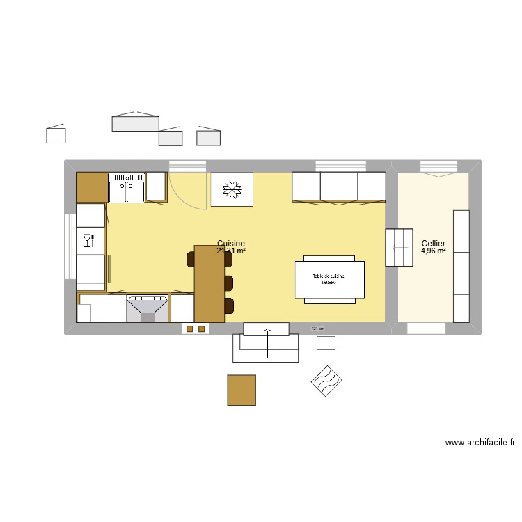 Cuisine 3. Plan de 2 pièces et 26 m2
