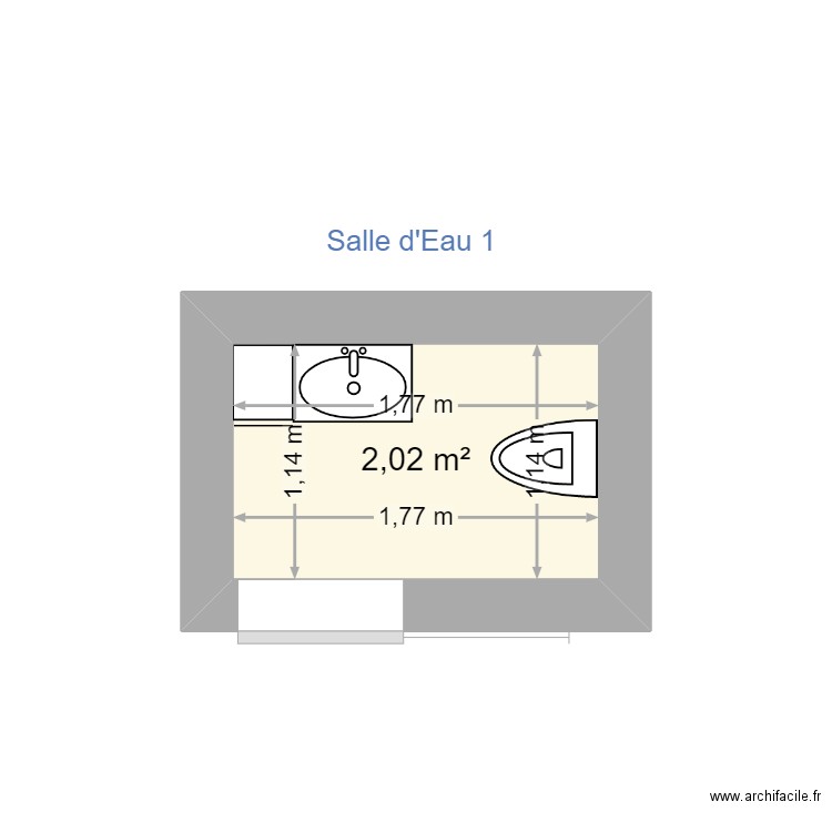 Salle d'Eau. Plan de 1 pièce et 2 m2