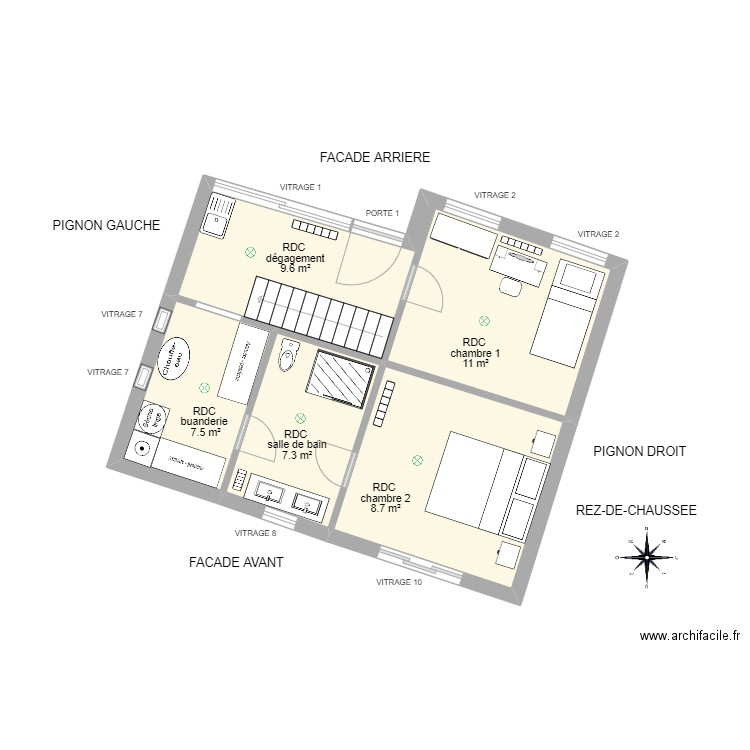 plan RDC BRAMI M. Plan de 4 pièces et 43 m2