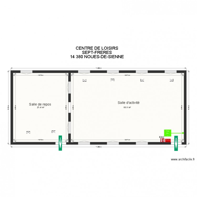 Centre de loisirs 7 frères. Plan de 2 pièces et 84 m2