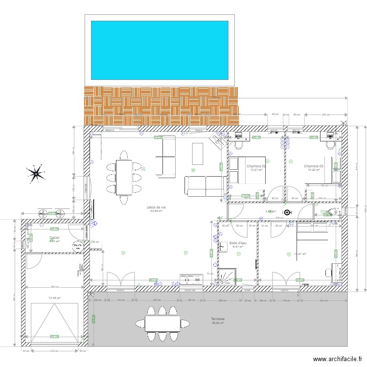 Plan Maison piscine. Plan de 0 pièce et 0 m2