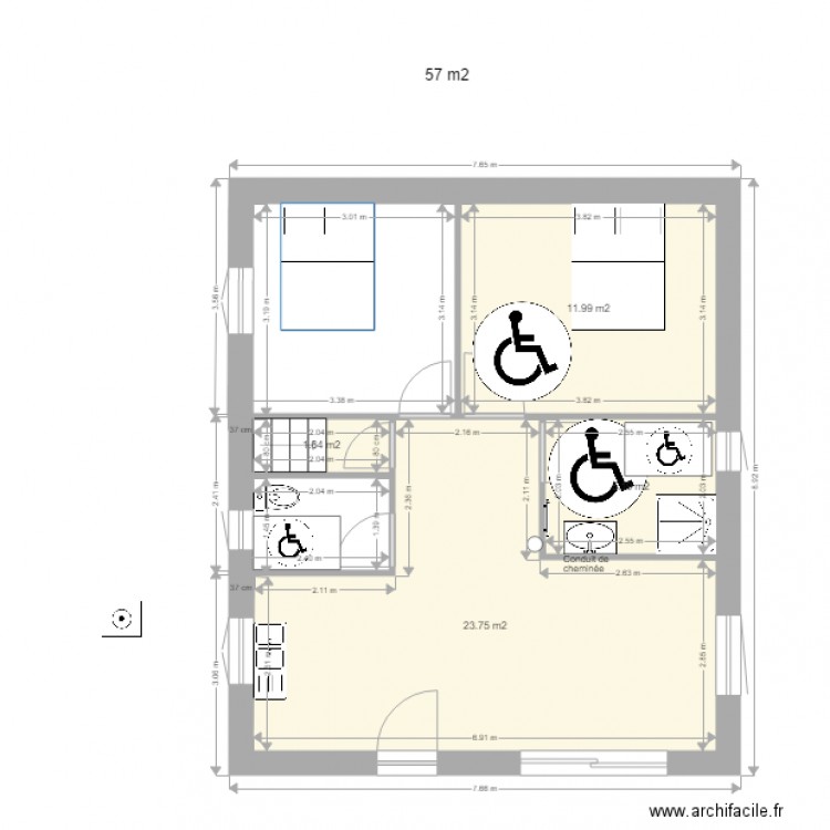 souillac 57m2. Plan de 4 pièces et 43 m2