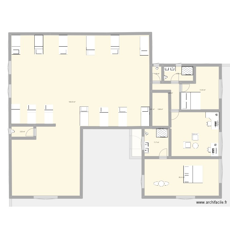 K-projet4. Plan de 21 pièces et 686 m2