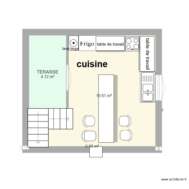 évier devant fenêtre et cuisson au fond. Plan de 0 pièce et 0 m2