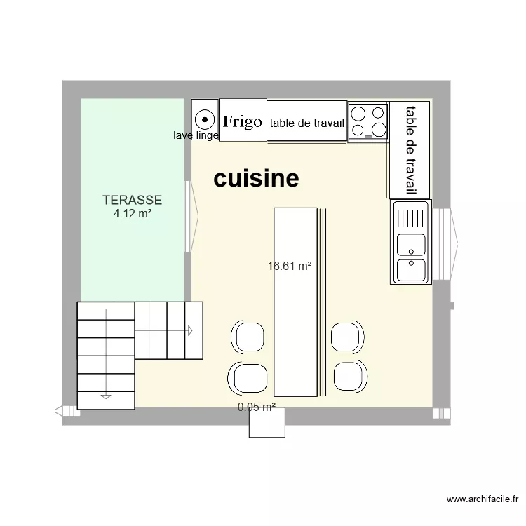 évier devant fenêtre et cuisson au fond. Plan de évier devant fenêtre et cuisson au fond. Plan de