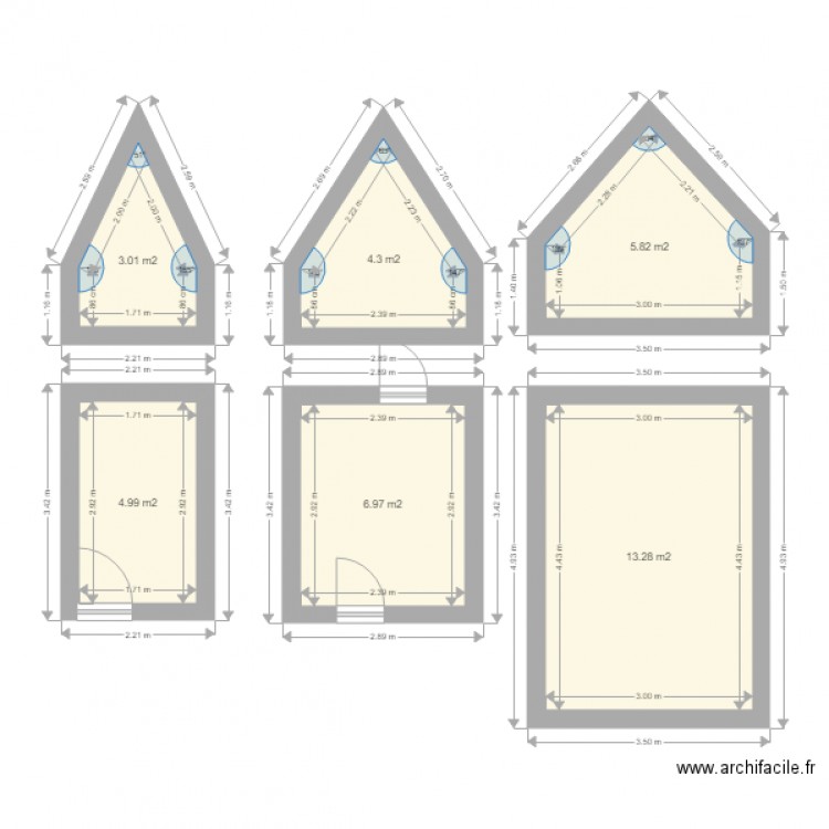 cabane touillon. Plan de 6 pièces et 38 m2