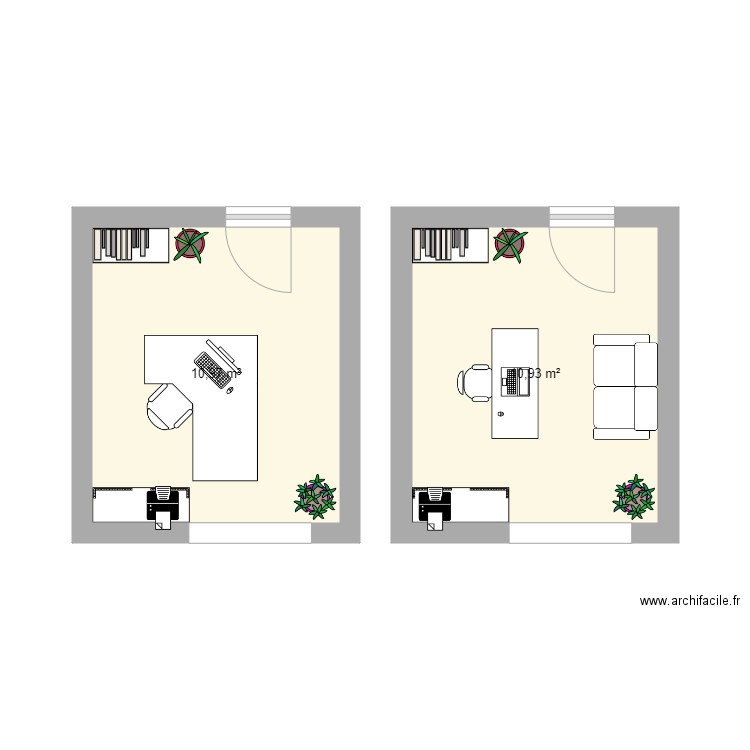 Michèle Fourni bureau. Plan de 2 pièces et 22 m2