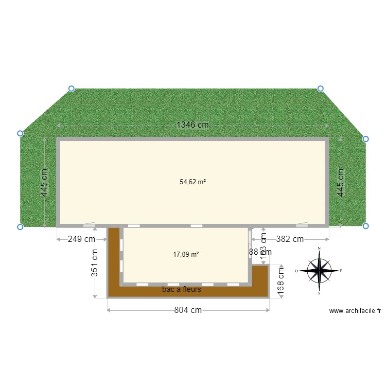 plan de facade vue de dessus. Plan de 3 pièces et 79 m2