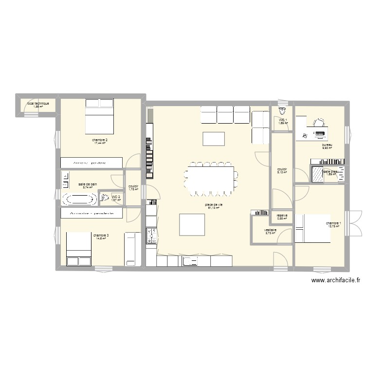 salagou2. Plan de 14 pièces et 138 m2