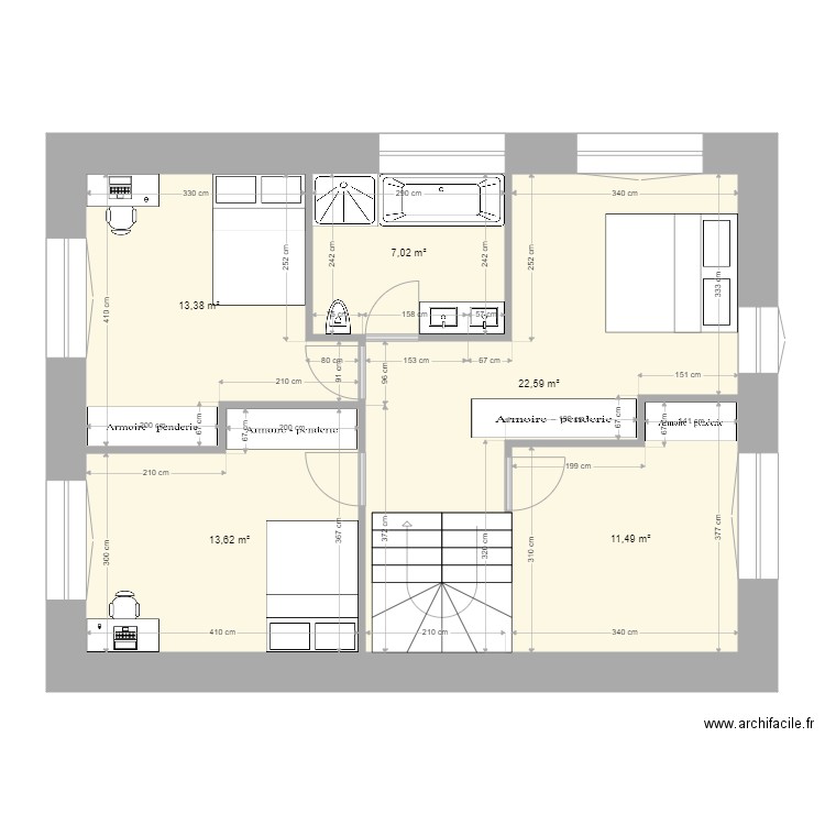 2eme etage essai. Plan de 5 pièces et 68 m2