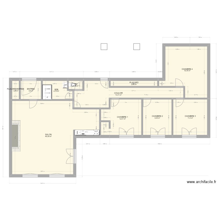 LAOURET. Plan de 11 pièces et 128 m2