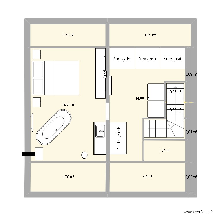 Chambre. Plan de 12 pièces et 54 m2
