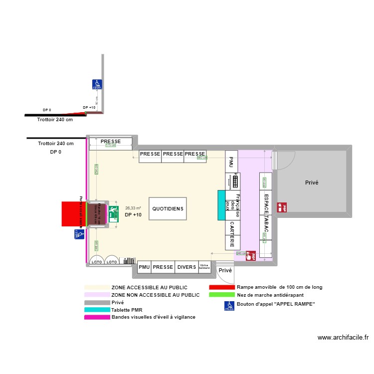 TABAC PRESSE LOTO apr&egrave;s travaux avec plan de coupe. Plan de 0 pièce et 0 m2