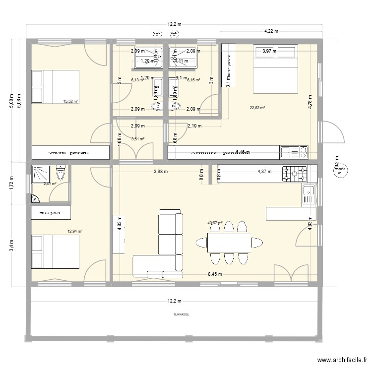 essai 3. Plan de 8 pièces et 110 m2