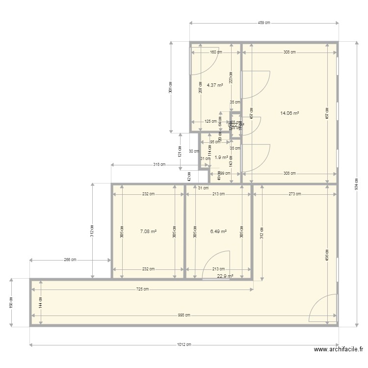 Extension cabinet. Plan de 7 pièces et 57 m2