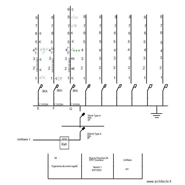 unifilaire 2 couvreux. Plan de 3 pièces et 0 m2