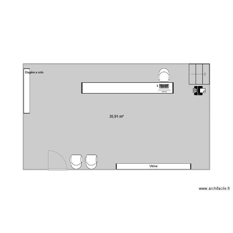 room. Plan de 1 pièce et 36 m2