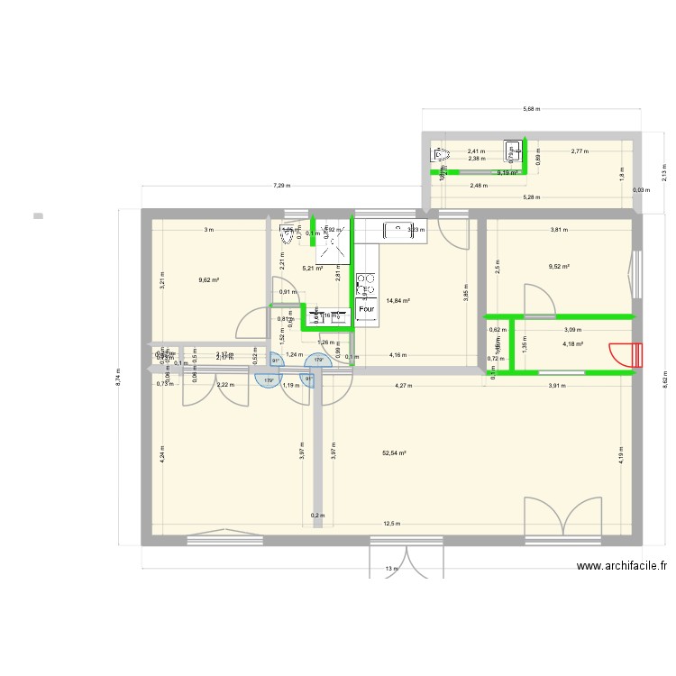 rénovation v1. Plan de 9 pièces et 107 m2