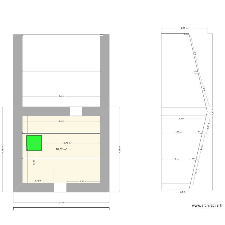 comble chez FRANCOIS. Plan de 1 pièce et 17 m2