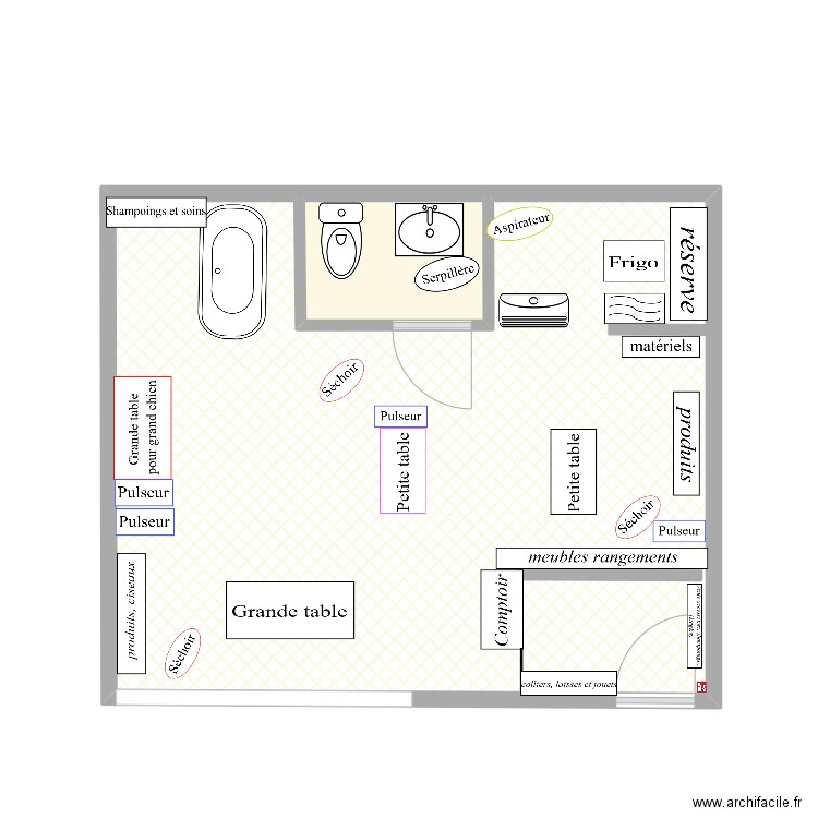 plan salon de toilettage. Plan de 2 pièces et 29 m2