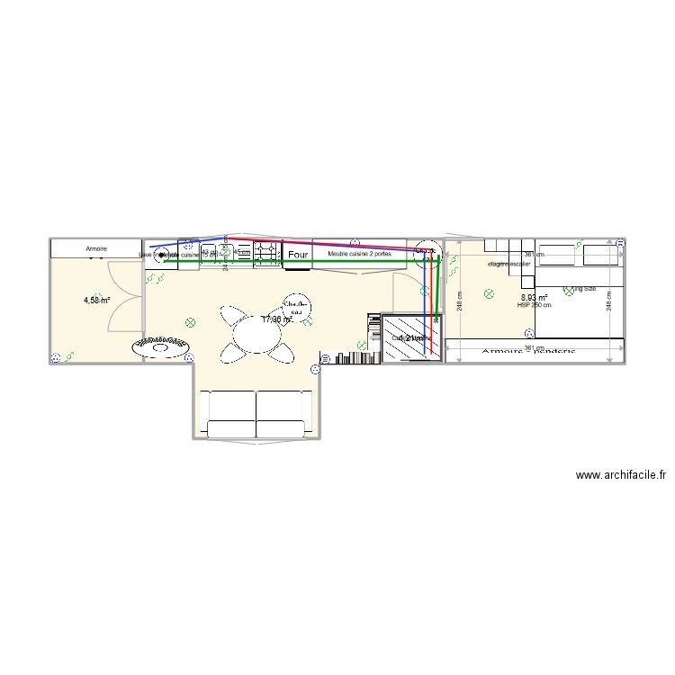 plan semi remorque . Plan de 4 pièces et 32 m2