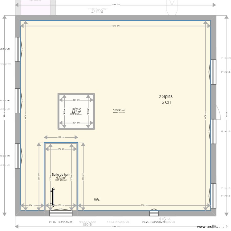 vendeville. Plan de 5 pièces et 233 m2