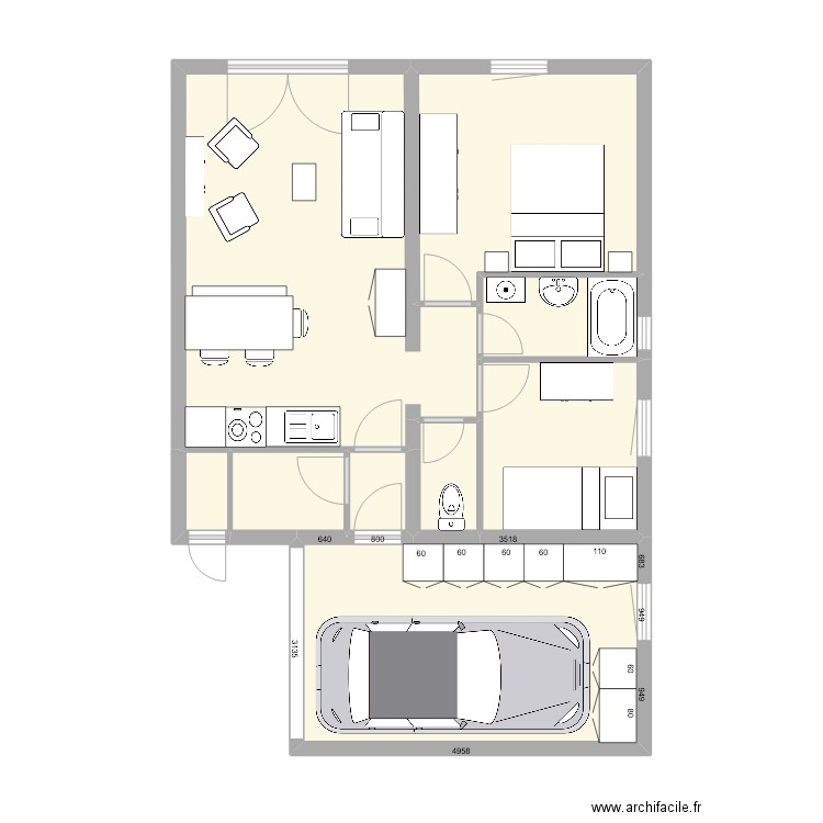 St Jean - Appt 2. Plan de 9 pièces et 58 m2