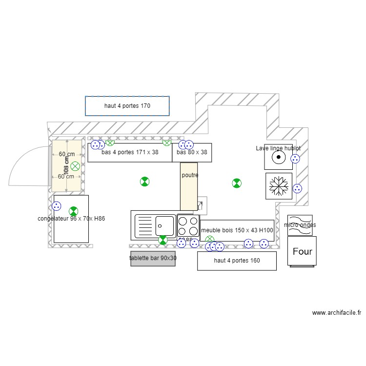 cuisine longère avec élec. Plan de 0 pièce et 0 m2