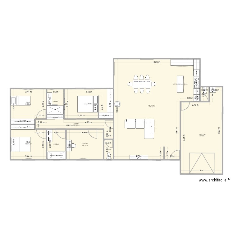 plans. Plan de 11 pièces et 165 m2