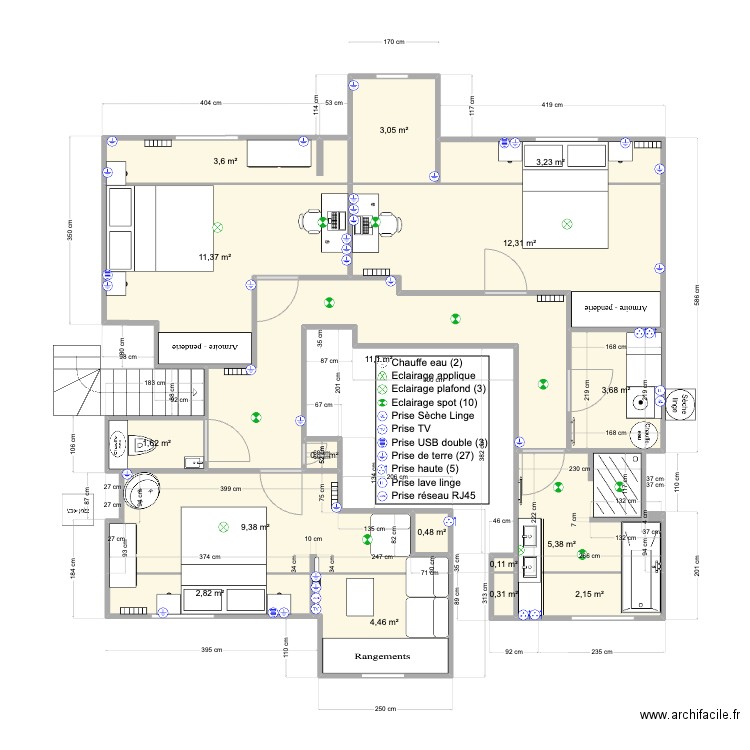 Pornichet1er Base carrez V6. Plan de 17 pièces et 75 m2