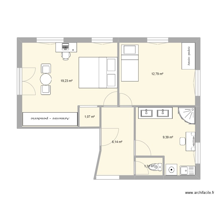 BUZZ hOME chambre Projet 1. Plan de 6 pièces et 50 m2