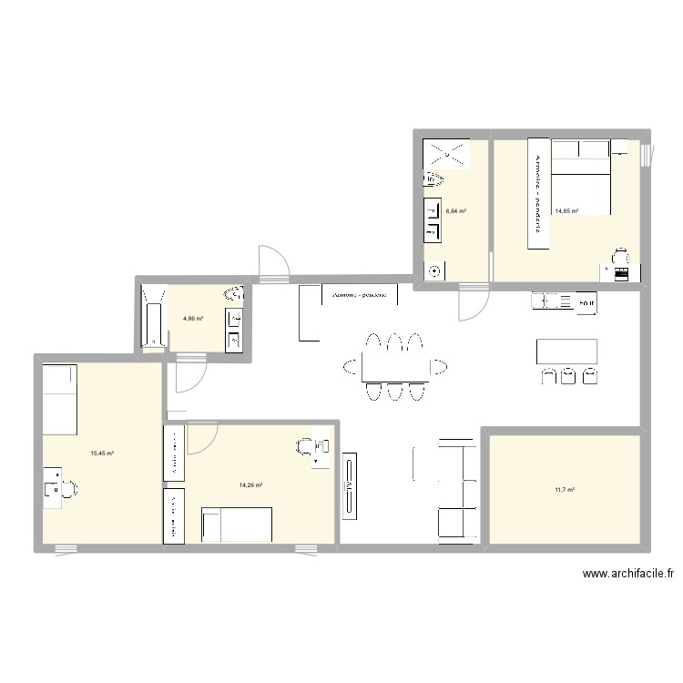 Edouard rod2. Plan de 6 pièces et 68 m2