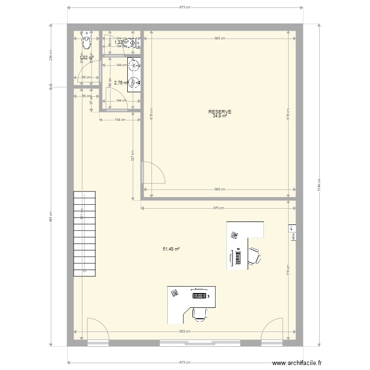 librabulle RDC. Plan de 5 pièces et 92 m2