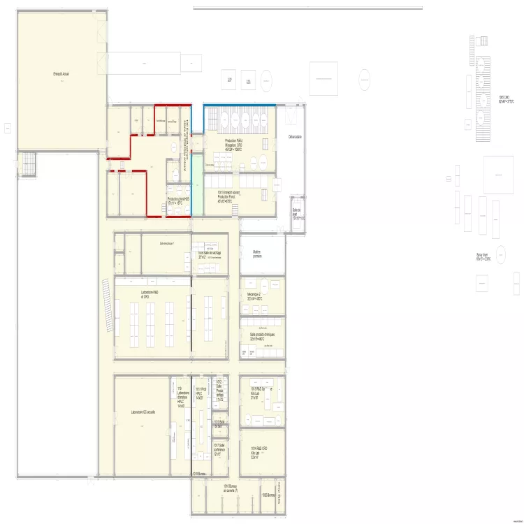 V998 Agrandissement  Fonct  CRO Om&eacute;ga Labo  dans 11 000p2  V998. Plan de 