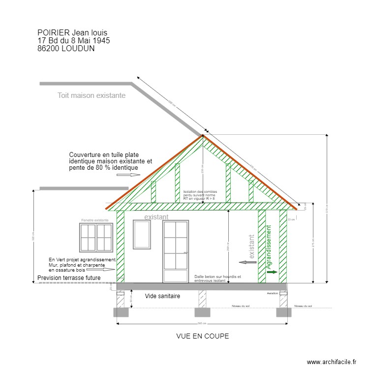 PROJET AGRANDISSEMENT VUE EN COUPE. Plan de 0 pièce et 0 m2