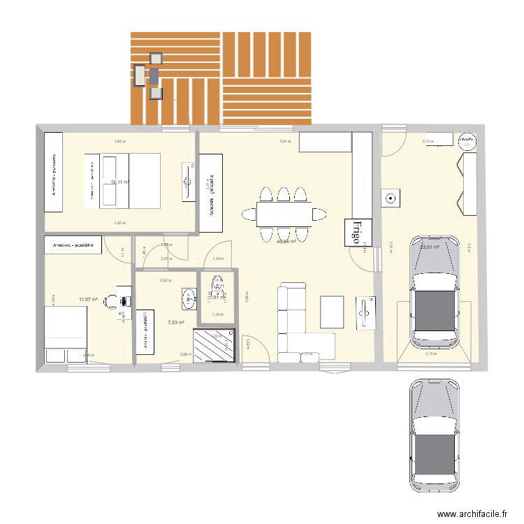 Plan 2ch-. Plan de 6 pièces et 102 m2