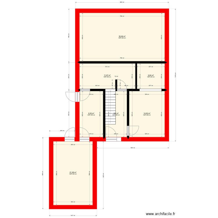 Test entree face. Plan de 7 pièces et 106 m2