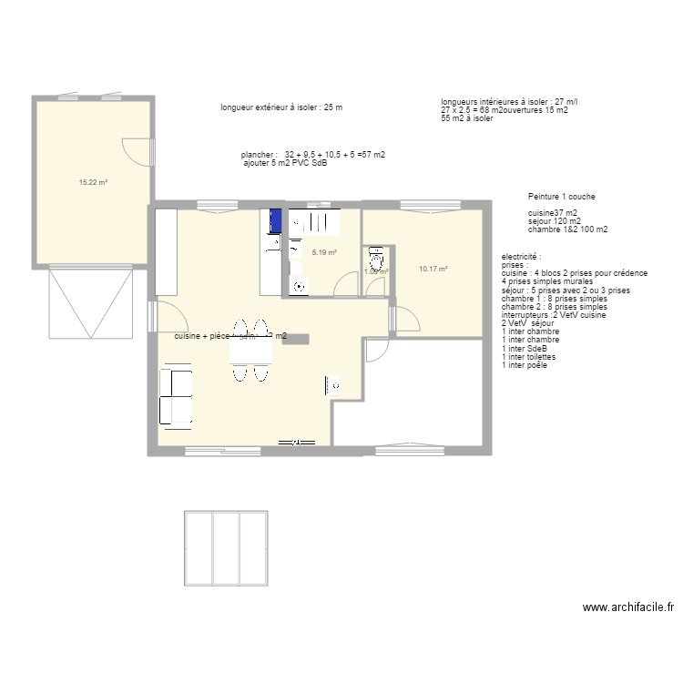 maison Miré après travaux cotations simples. Plan de 0 pièce et 0 m2