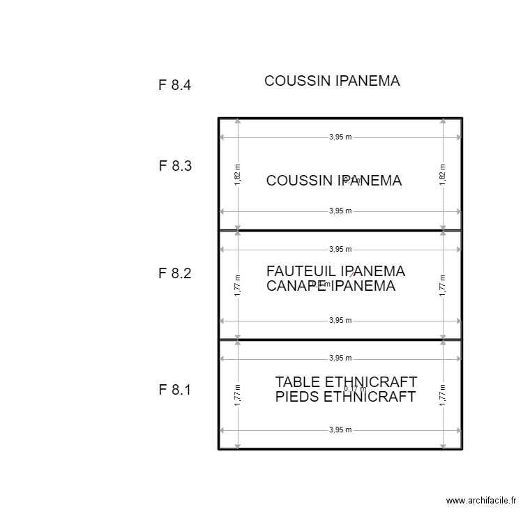 F 8. Plan de 3 pièces et 21 m2