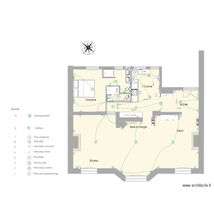 Plan Pabro electrique. Plan de 2 pièces et 101 m2