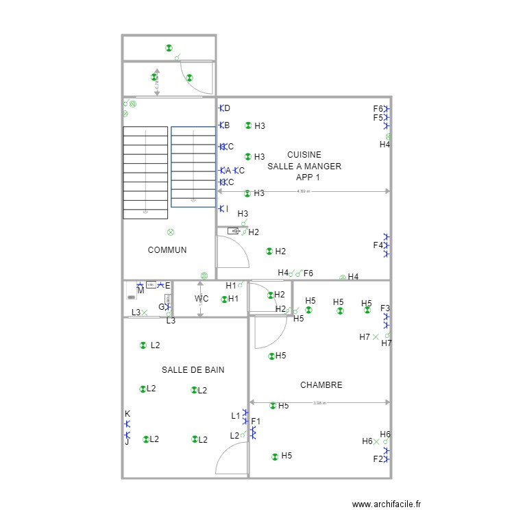 BLANDIN R1. Plan de 7 pièces et 81 m2