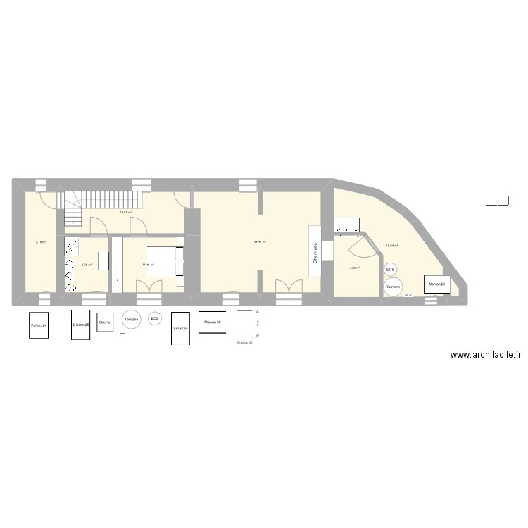 Chauzanaud RdC Entrée cheminée. Plan de 0 pièce et 0 m2