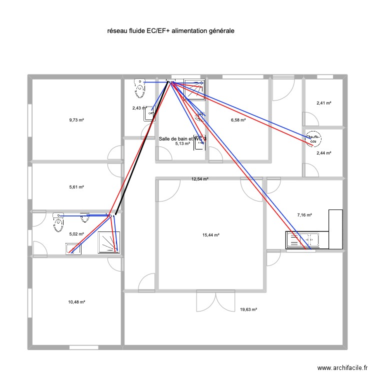 1er etage projet réhabilitaion R+1 macouria. Plan de 13 pièces et 105 m2