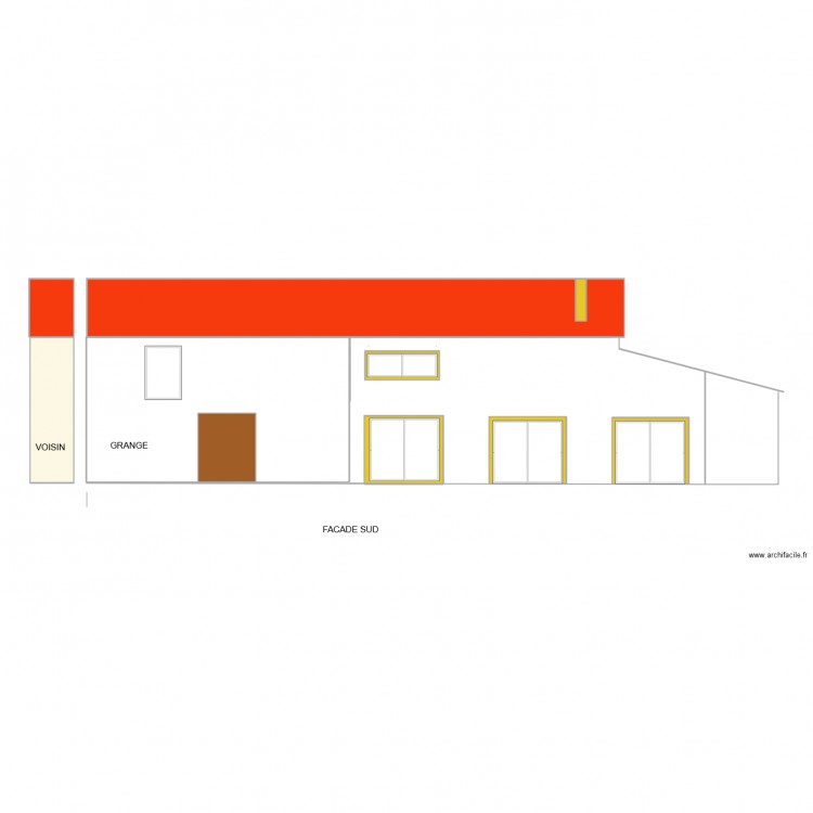 facade sud. Plan de 0 pièce et 0 m2