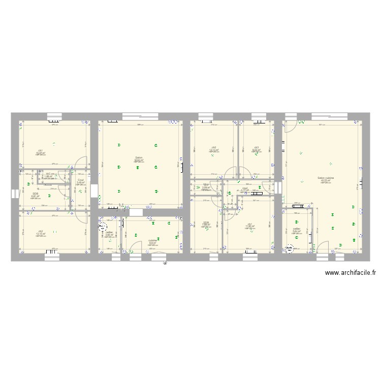 plan projet elec. Plan de 16 pièces et 180 m2