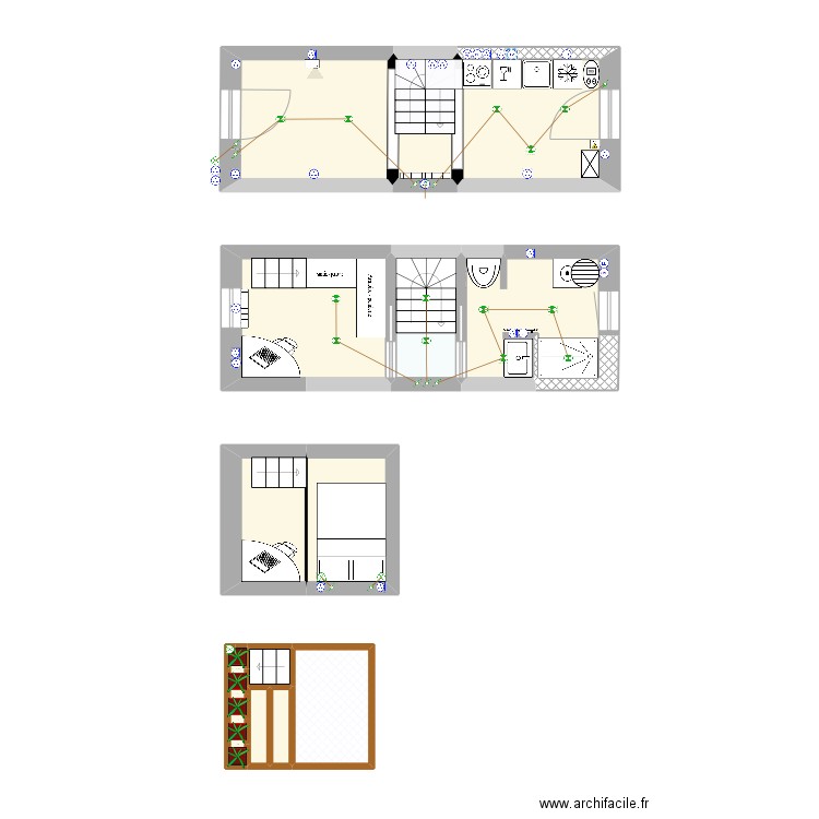 Maison 2. Plan de 13 pièces et 45 m2