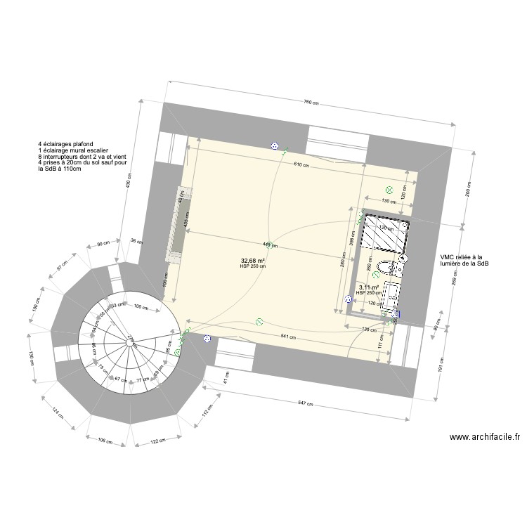 Kerlouan Tour 1ème étage v0. Plan de 35 pièces et 929 m2