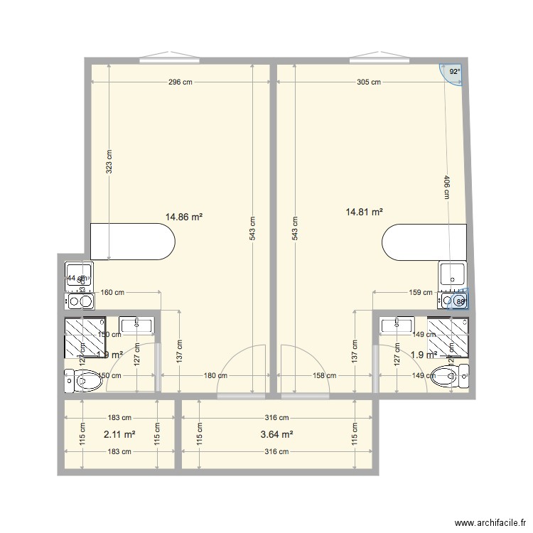 2 studios. Plan de 0 pièce et 0 m2