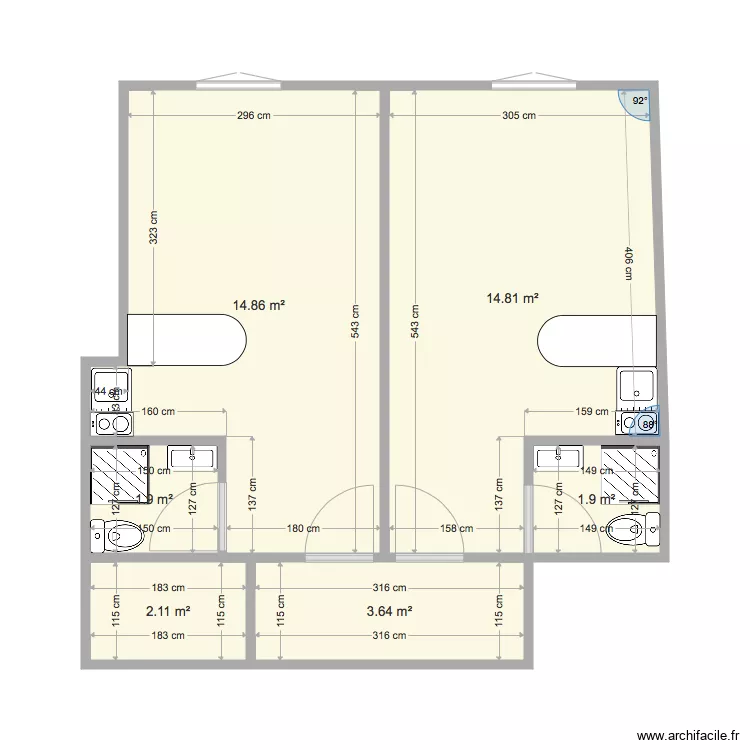 2 studios. Plan de 2 studios. Plan de