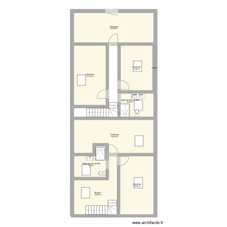 etage 3 rempart. Plan de 9 pièces et 111 m²